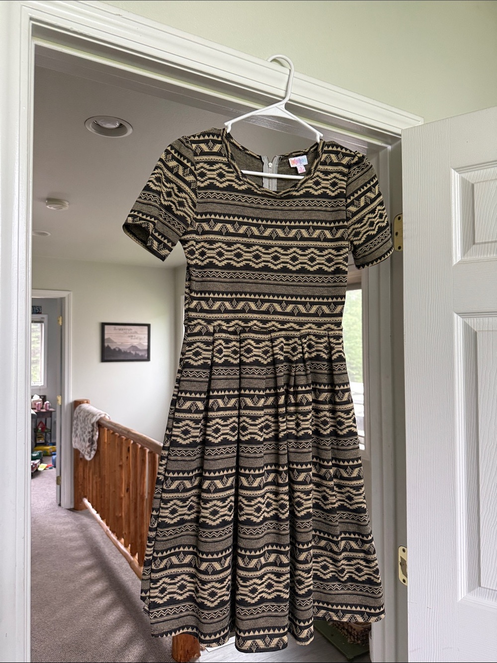 LuLaRoe Amelia Black and Cream Geometric Tribal Print Midi Dress